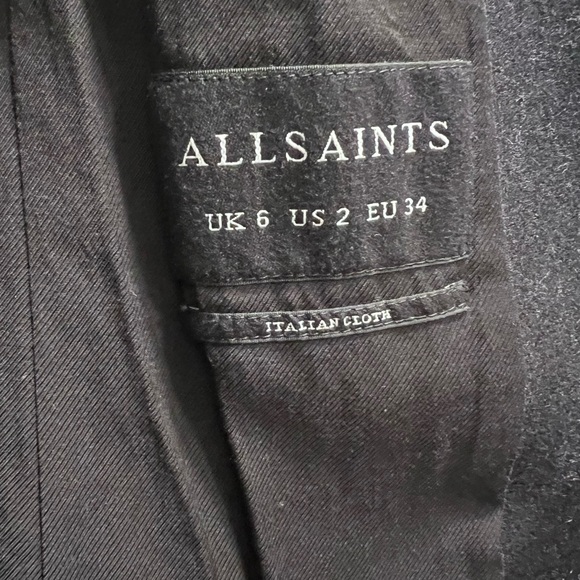 Allsaints 2 Leni Coat Leather Lapel Black Tailored Overcoat | Color: Black - Picture 2 of 2